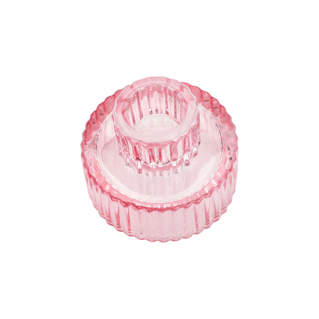 Pink Ribbed Glass Candle Holders (set of 5)