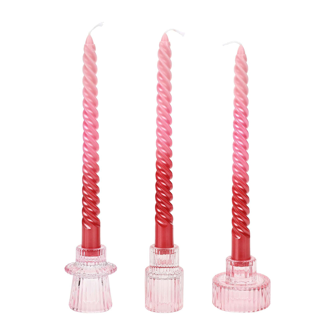 Pink Ribbed Glass Candle Holders (set of 5)
