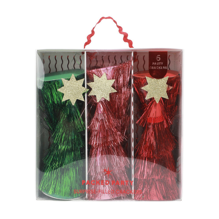 Colorful Tinsel Christmas Tree Confetti Crackers (6 Count)