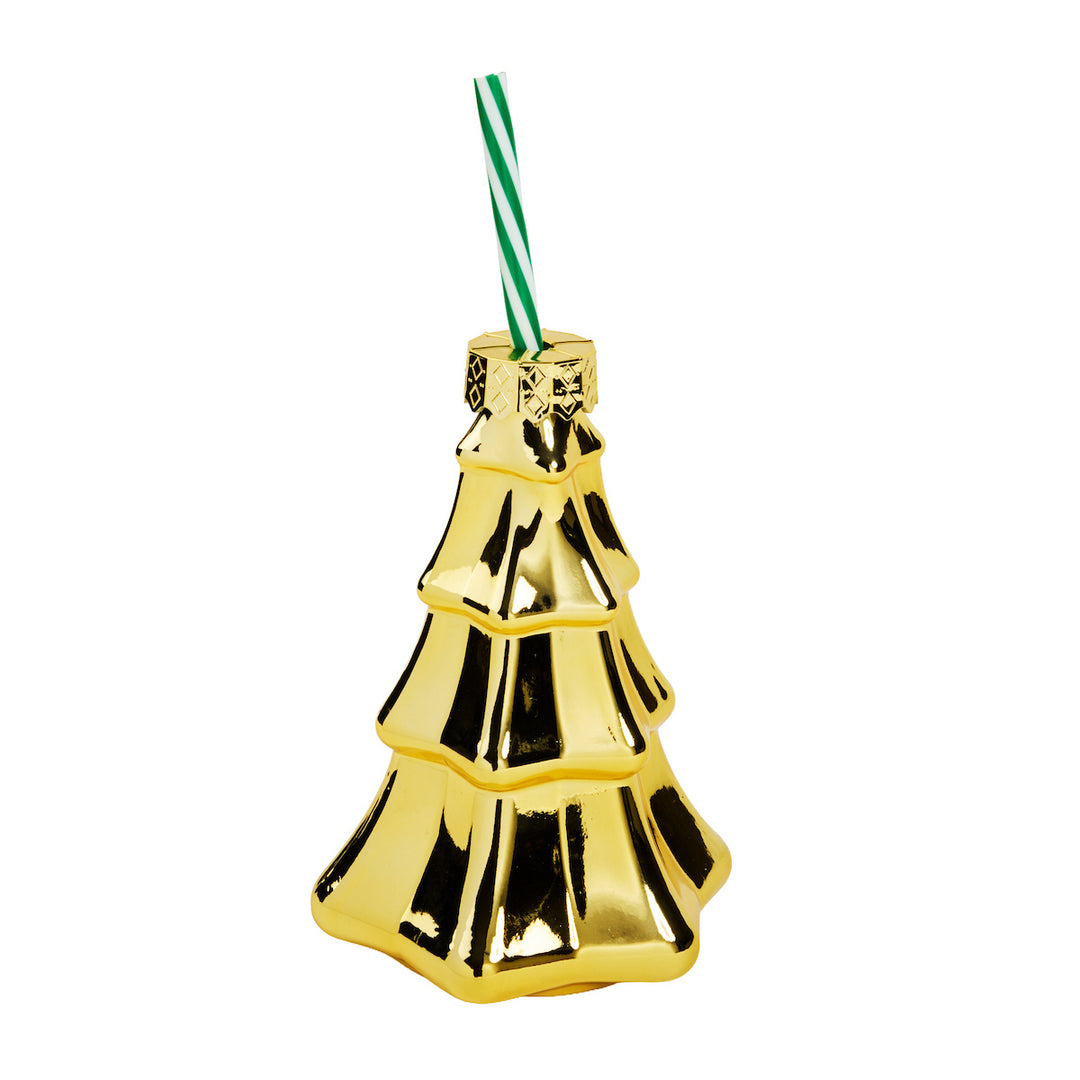 Metallic Glass Christmas Tree Sipper Set (4 count)