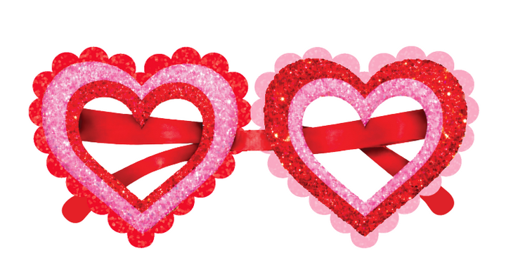 Packed Party Tinsel Heart Novelty Glasses, Pink Glitter &amp; Gold Fringe Party glasses for Valentine’s Day, Galentine’s &amp; Celebrations