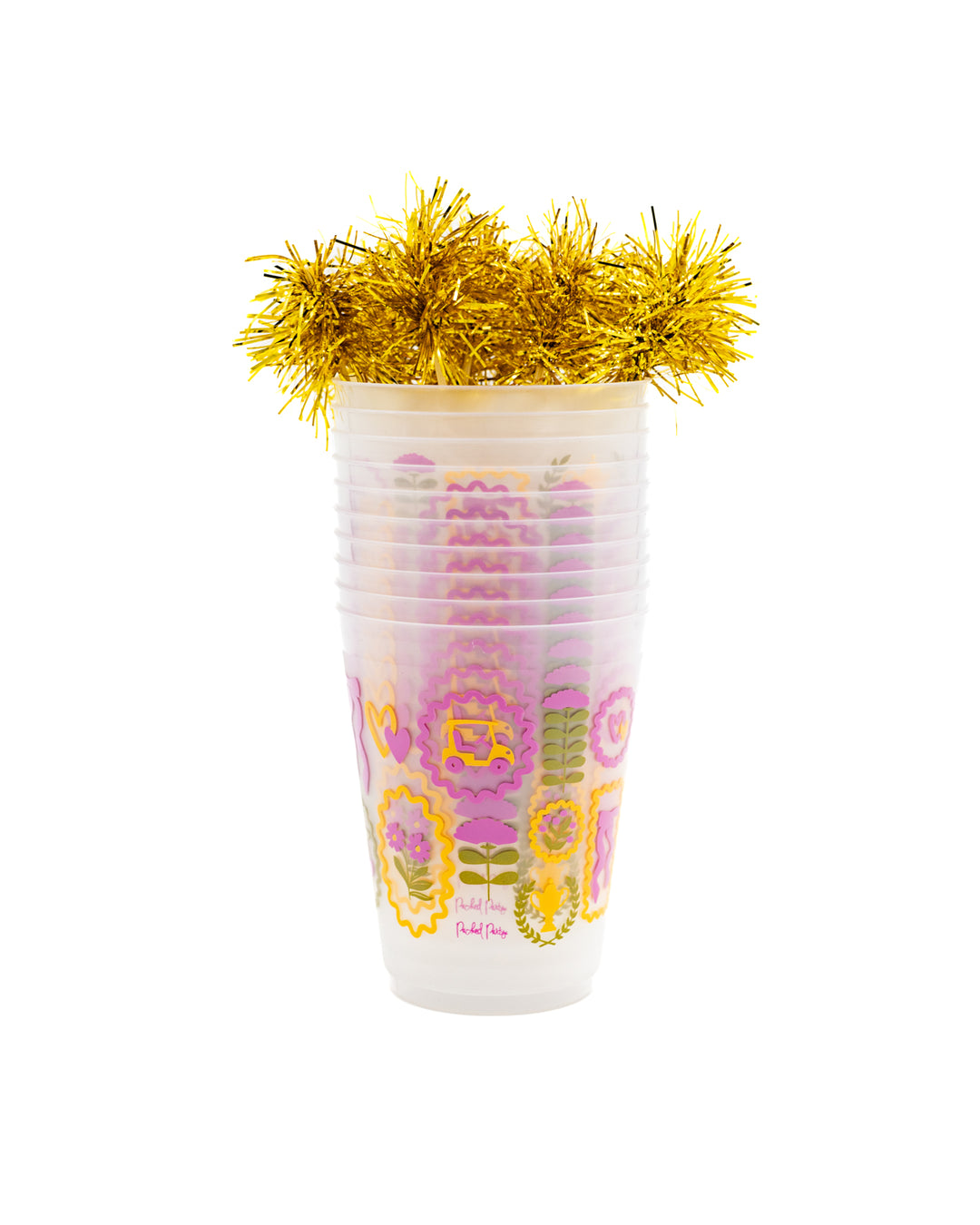Forever Fun Social Club Reusable Stackable Cups with Pom Pom Stirs