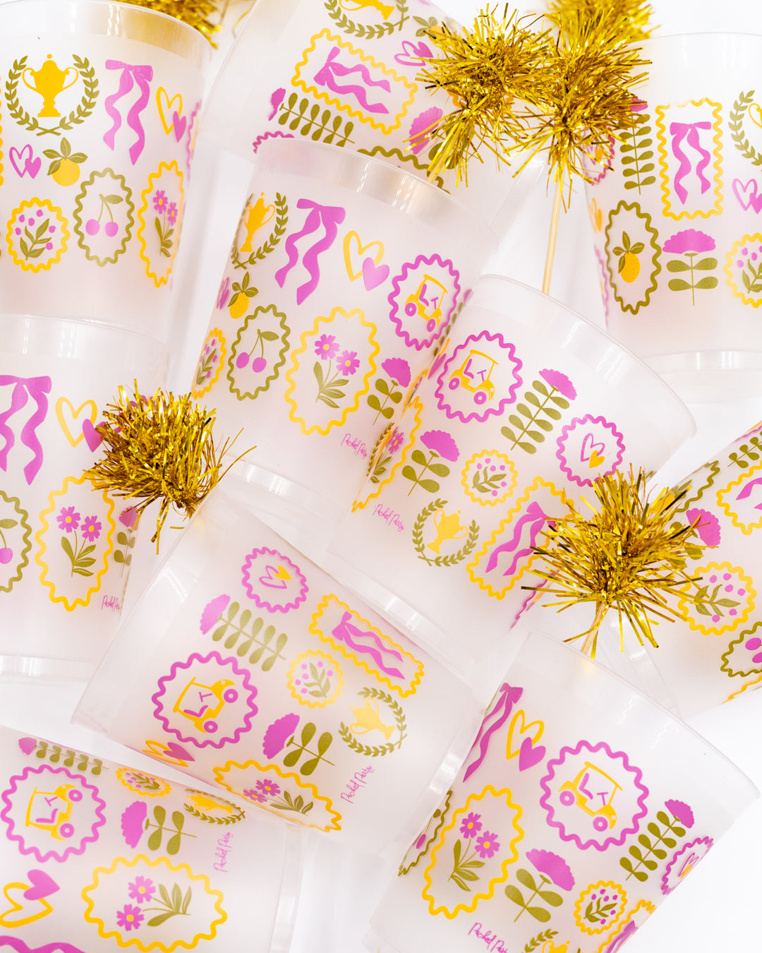 Forever Fun Social Club Reusable Stackable Cups with Pom Pom Stirs