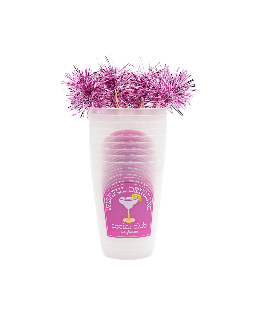 Wishful Drinking Reusable Stackable Cups with Pom Pom Stirs