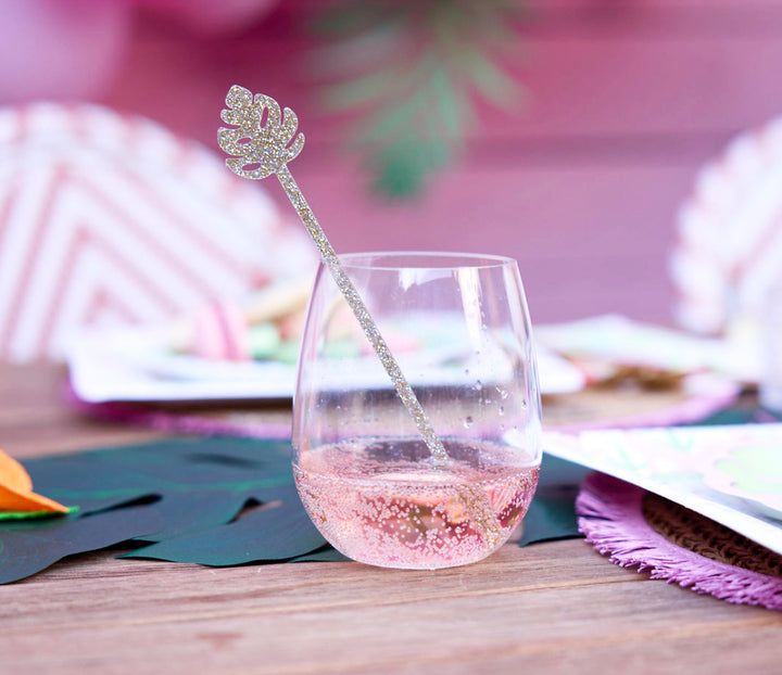Palm Leaf Glitter Acrylic Drink Stirrers (4 ct)