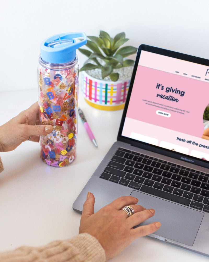 Little Letters Confetti Water Bottle with Straw