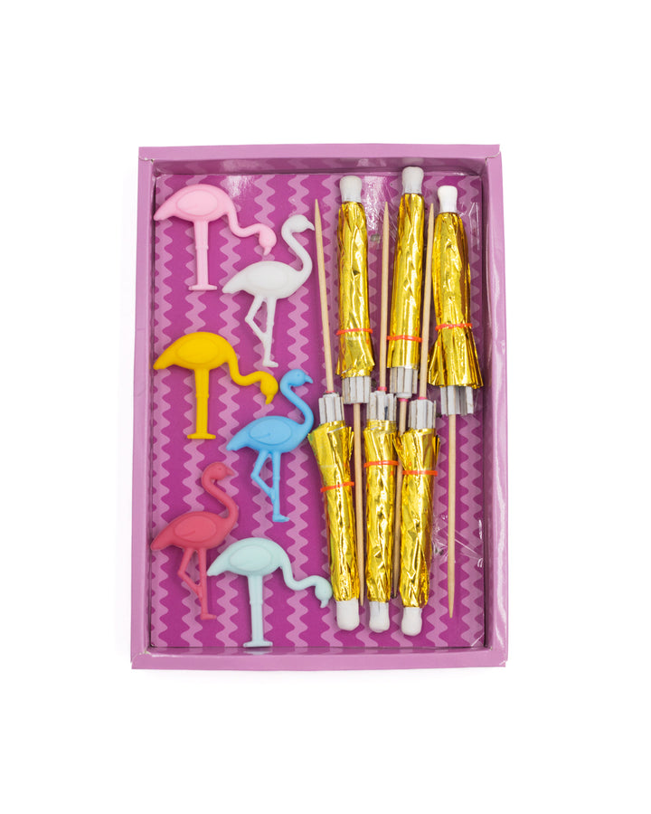 Flamingo Drink Charm &amp; Umbrella Stirrers Set