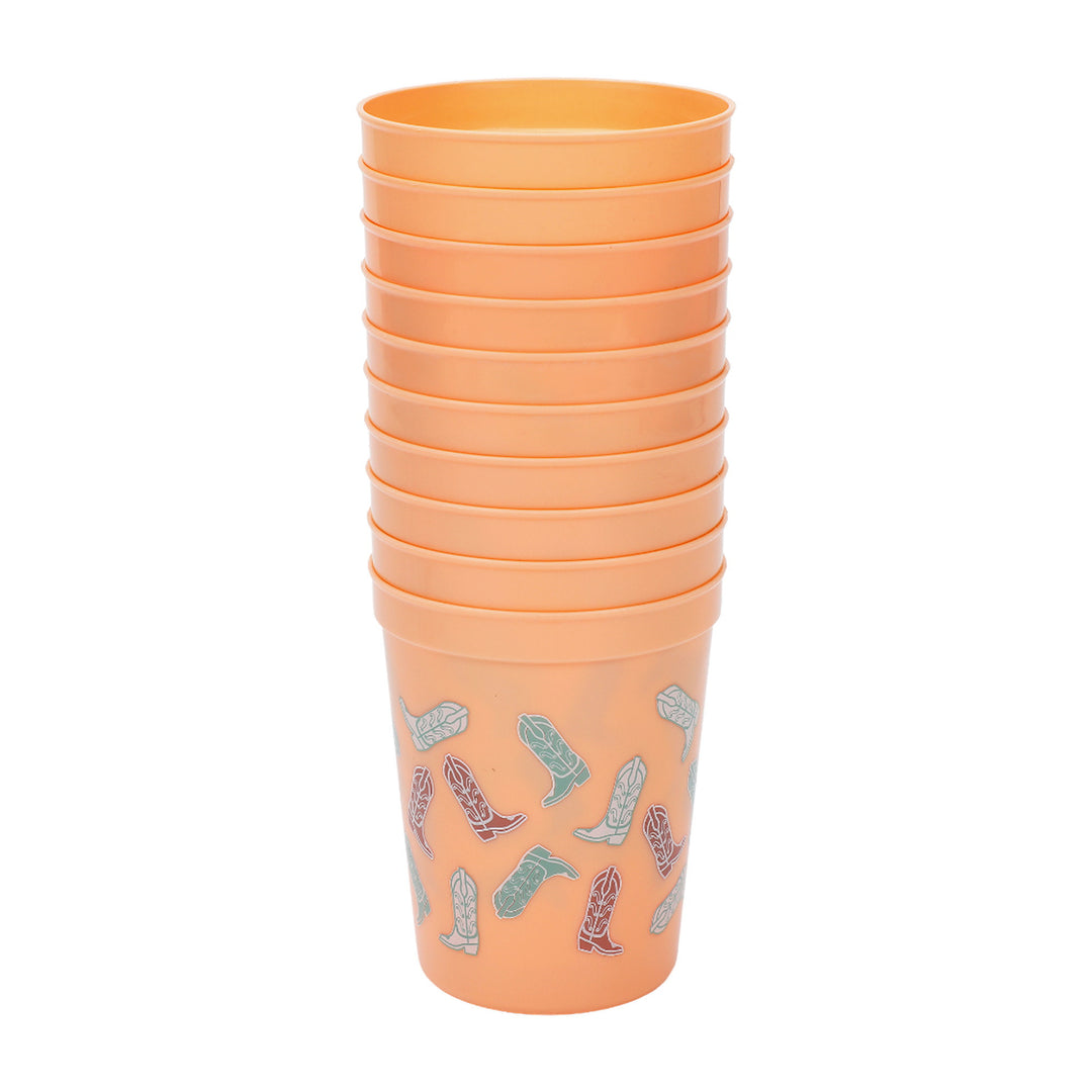 Packed Party Cowboy Boot Print Party Cups Set of 10 - Durable Plastic Cups with Allover Boot Pattern for Western, Bachelorette, and Cowgirl Parties