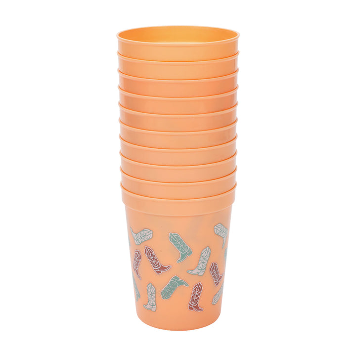 Packed Party Cowboy Boot Print Party Cups Set of 10 - Durable Plastic Cups with Allover Boot Pattern for Western, Bachelorette, and Cowgirl Parties