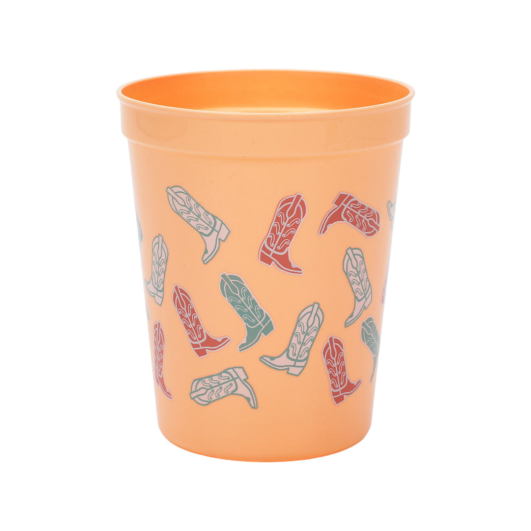 Packed Party Cowboy Boot Print Party Cups Set of 10 - Durable Plastic Cups with Allover Boot Pattern for Western, Bachelorette, and Cowgirl Parties