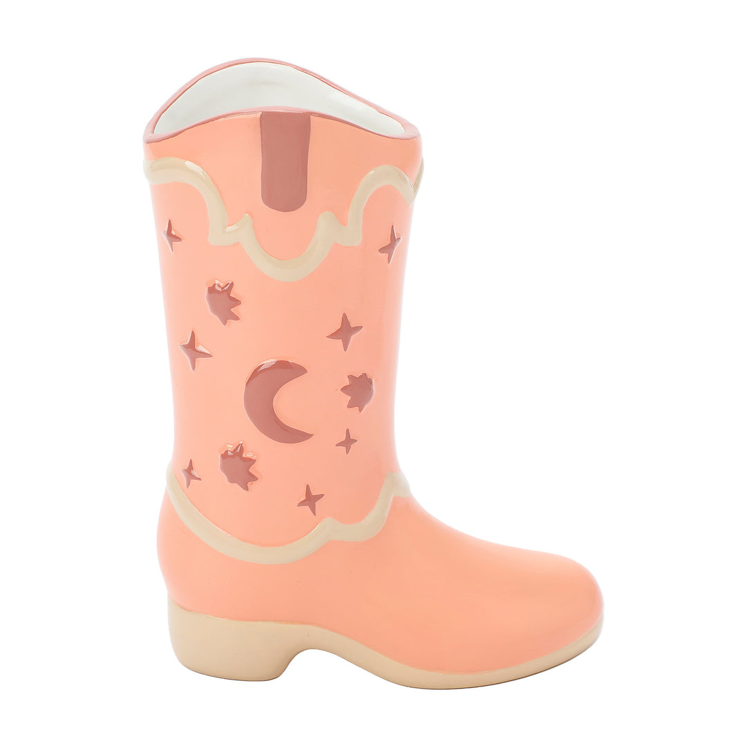 Packed Party Pink Cowboy Boot Ceramic Vase - Western-Inspired Decorative Flower Vase with Star and Moon Details for Home Decor, 8 Inch