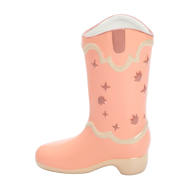 Packed Party Pink Cowboy Boot Ceramic Vase - Western-Inspired Decorative Flower Vase with Star and Moon Details for Home Decor, 8 Inch