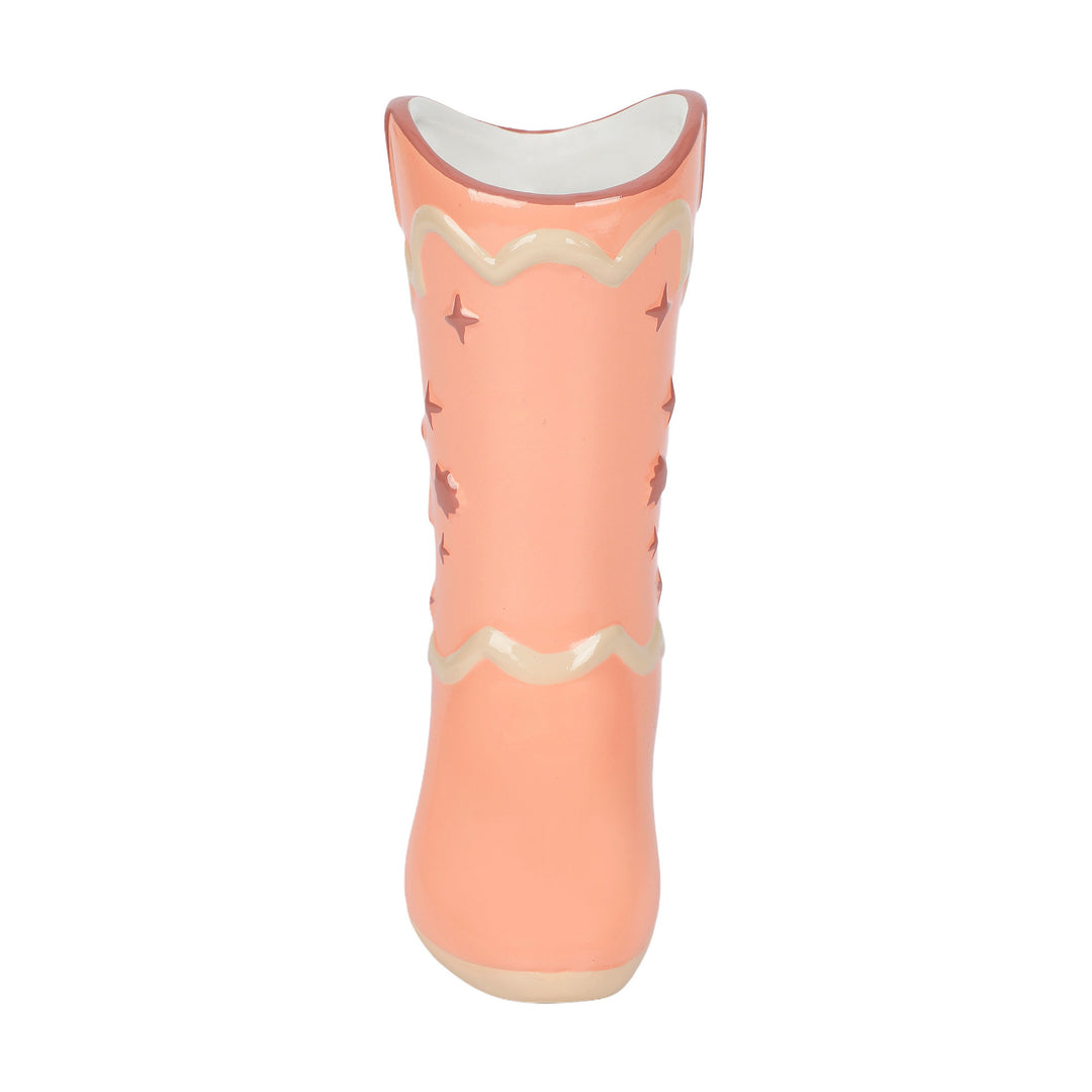 Packed Party Pink Cowboy Boot Ceramic Vase - Western-Inspired Decorative Flower Vase with Star and Moon Details for Home Decor, 8 Inch