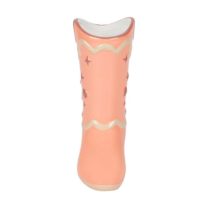 Packed Party Pink Cowboy Boot Ceramic Vase - Western-Inspired Decorative Flower Vase with Star and Moon Details for Home Decor, 8 Inch