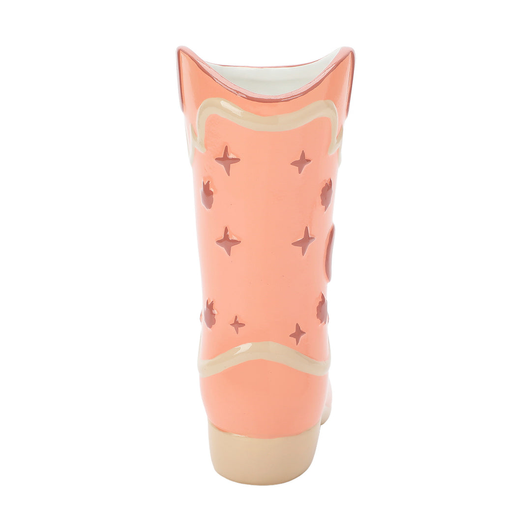 Packed Party Pink Cowboy Boot Ceramic Vase - Western-Inspired Decorative Flower Vase with Star and Moon Details for Home Decor, 8 Inch