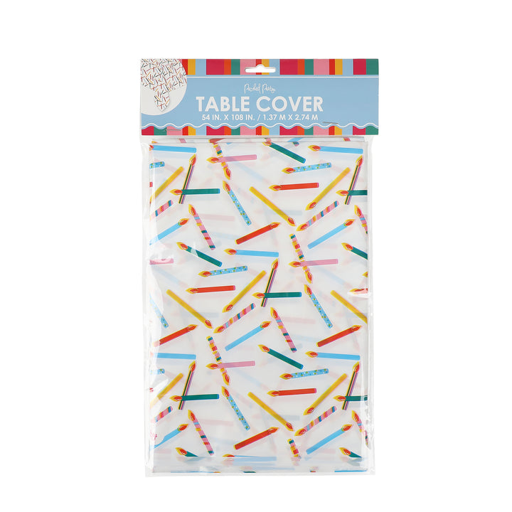 Packed Party Multicolor Birthday Candles 54" X 108" Reusable Table Cover