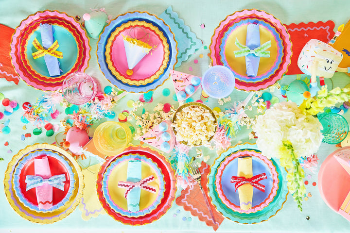 Rainbow Ric Rac Assorted Dinner Plates (10 ct, 5 colors)