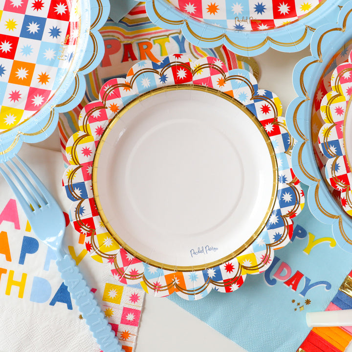 Packed Party Checkered Pinwheel 10-Count Paper Dessert Plates