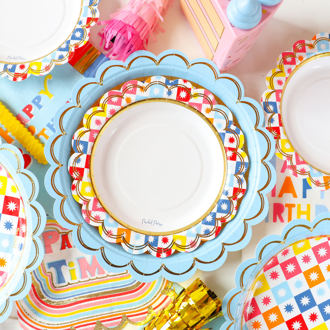 Packed Party Checkered Pinwheel 10-Count Paper Dessert Plates