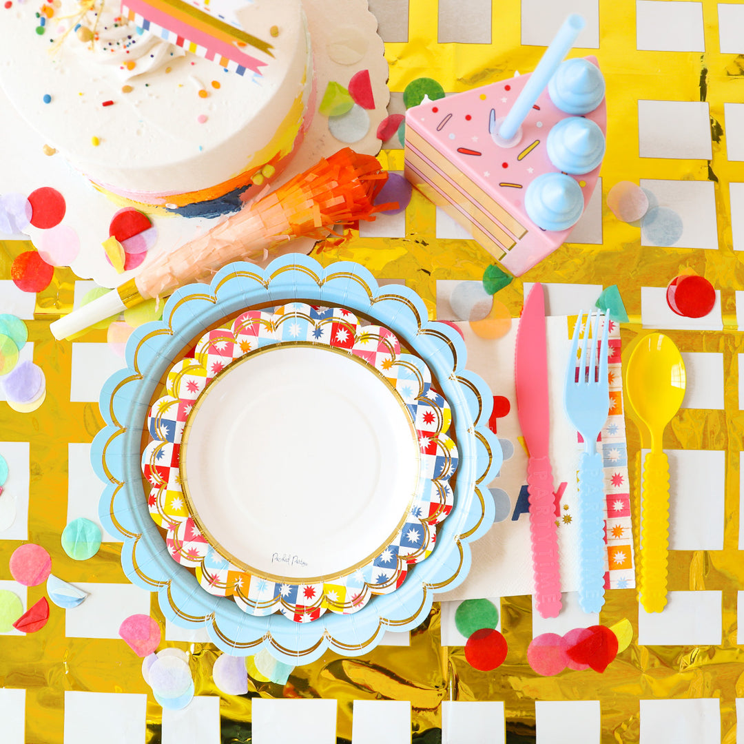 Packed Party Multicolor Checkers 10-Count Paper Dinner Plate Set