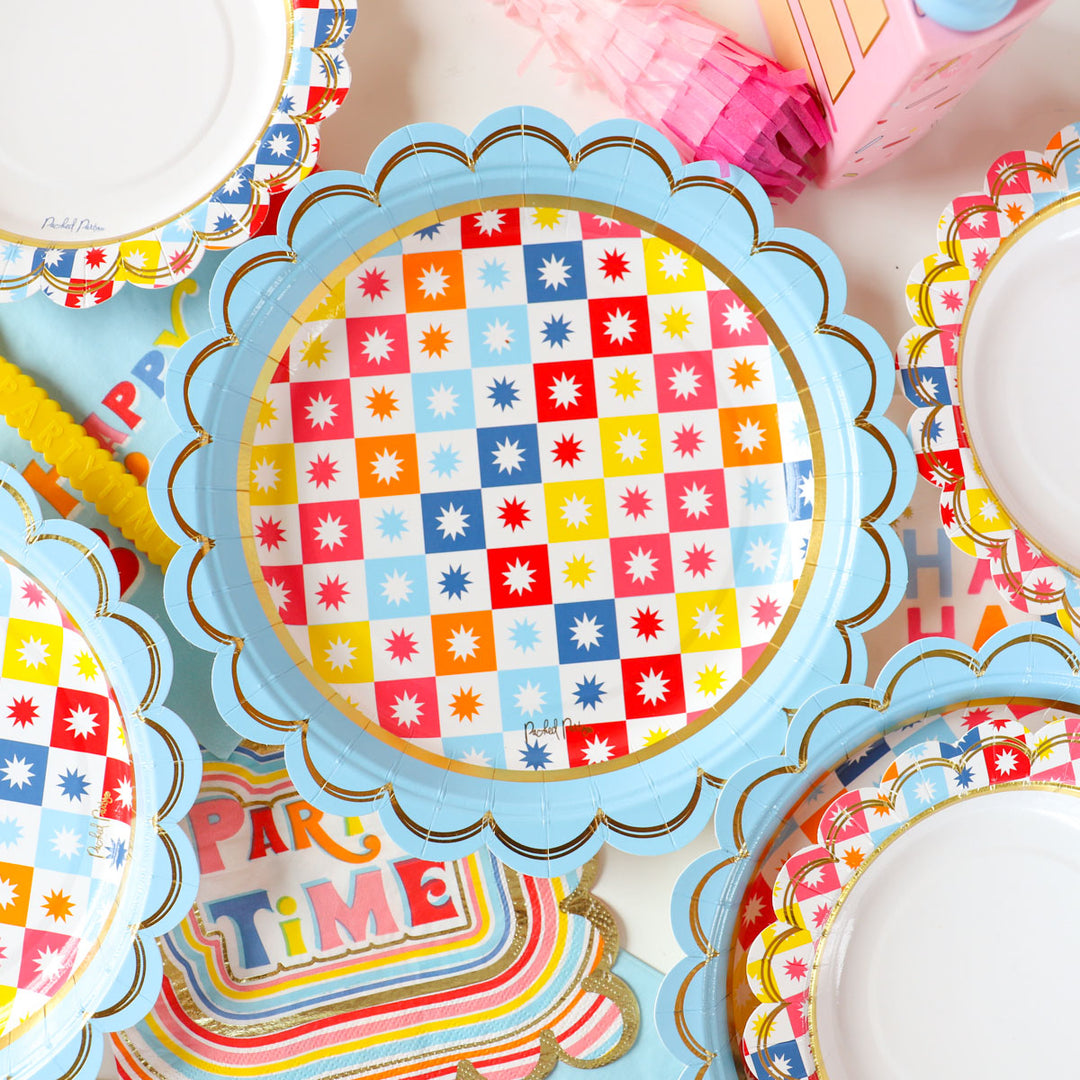 Packed Party Multicolor Checkers 10-Count Paper Dinner Plate Set