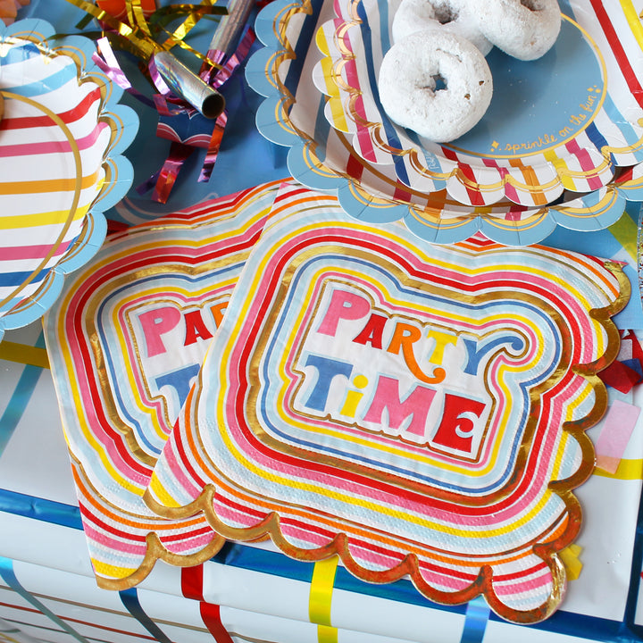 Party Time 24-Count 3-Ply Lunch Napkin Set by Packed Party | Rainbow Paper Napkins for Parties