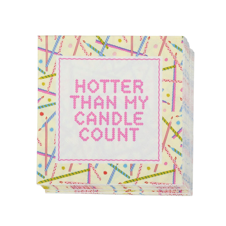 Packed Party Hotter Than My Candle Count Paper Cocktail Napkins - 20 Count Funny Birthday Napkins, 5x5 Inch Folded