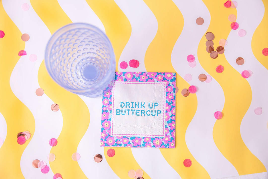 Packed Party Drink Up Buttercup Paper Cocktail Napkins - 20 Count Funny Party Napkins for Girls Night and Birthdays, 5x5 Inch
