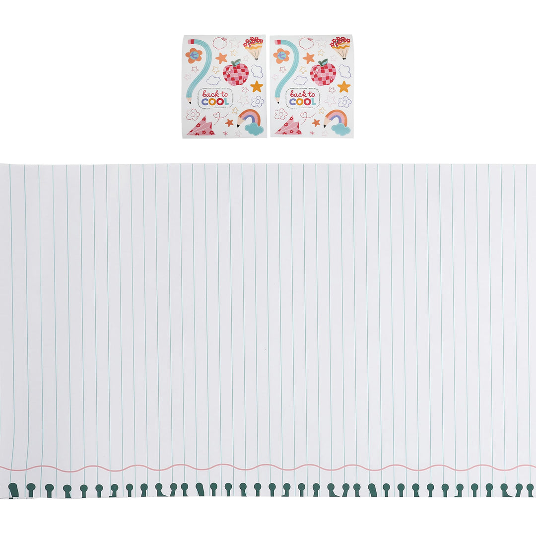 Notebook Paper Table Runner with Customizable Stickers (25 ft, cut to fit)