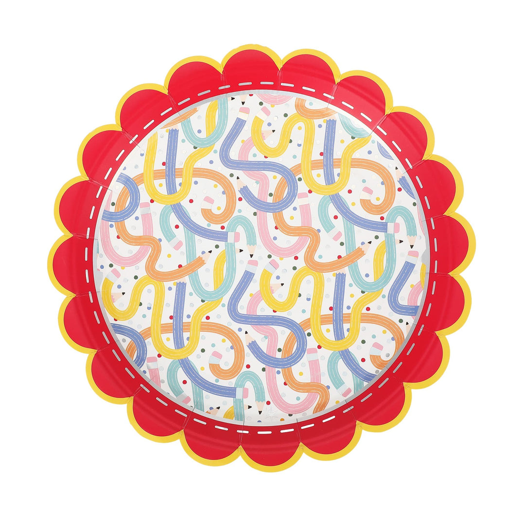 Packed Party Pencil Print Paper Plates, 10 In