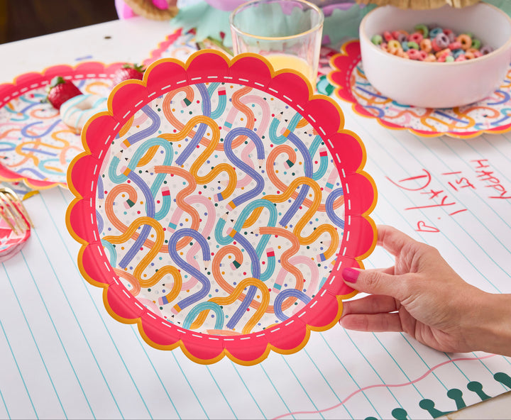 Packed Party Pencil Print Paper Plates, 10 In