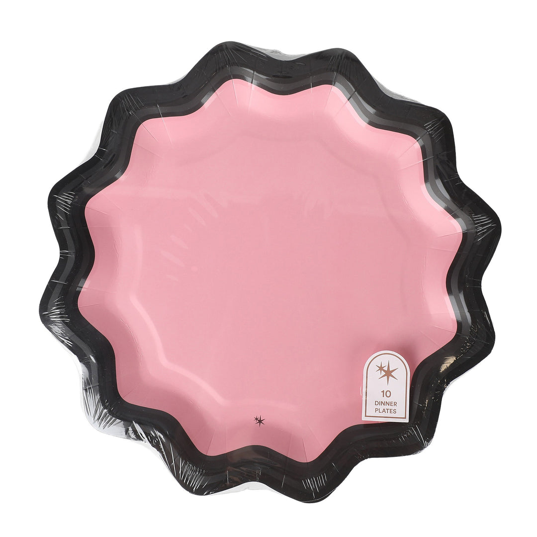 Packed Party Halloween Pink &amp; Black Scalloped Dinner Plates 10" (10ct)