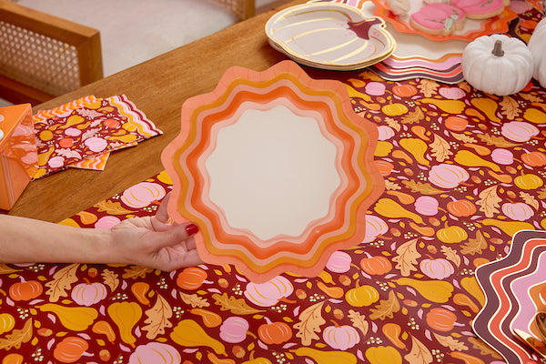 Packed Party Orange Spice Wavy Dinner Plates, 10 Inch Paper Plates, 10 Count, Disposable Fall Tableware for Thanksgiving, Friendsgiving &amp; Fall Parties