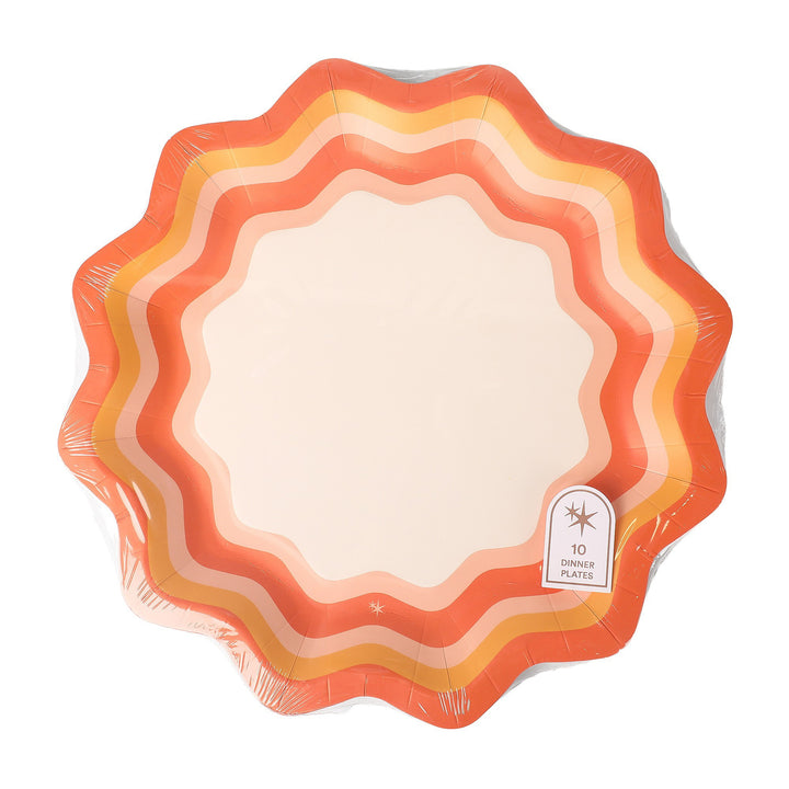 Packed Party Orange Spice Wavy Dinner Plates, 10 Inch Paper Plates, 10 Count, Disposable Fall Tableware for Thanksgiving, Friendsgiving &amp; Fall Parties