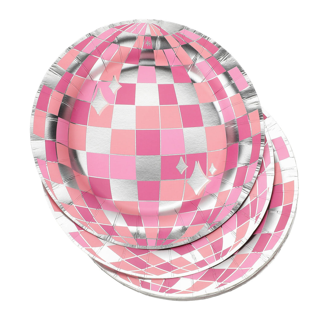 Packed Party Disco Ball Pink Paper Plates (set of 8)