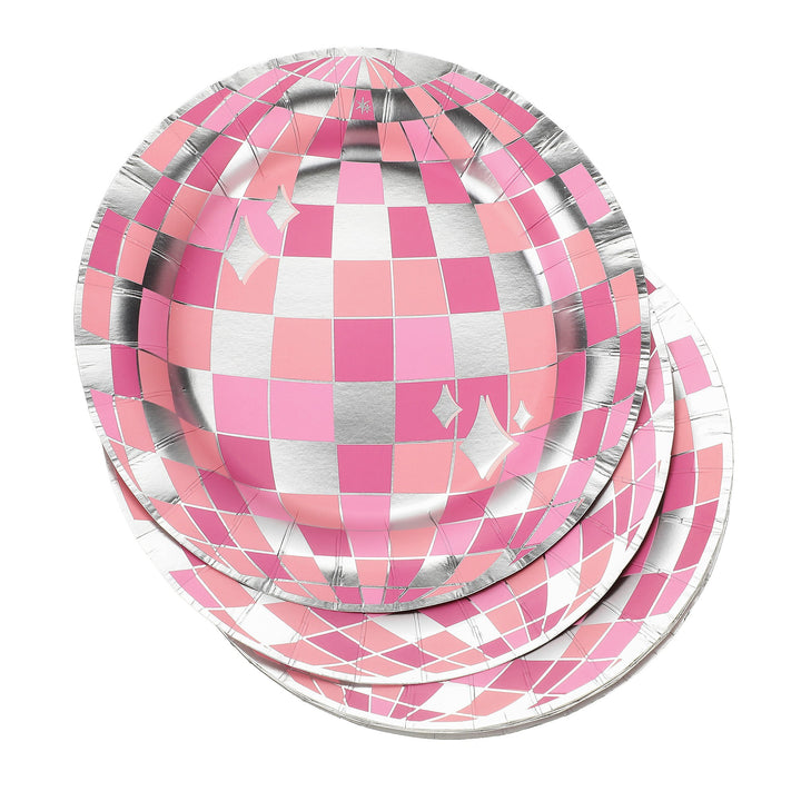 Packed Party Disco Ball Pink Paper Plates (set of 8)