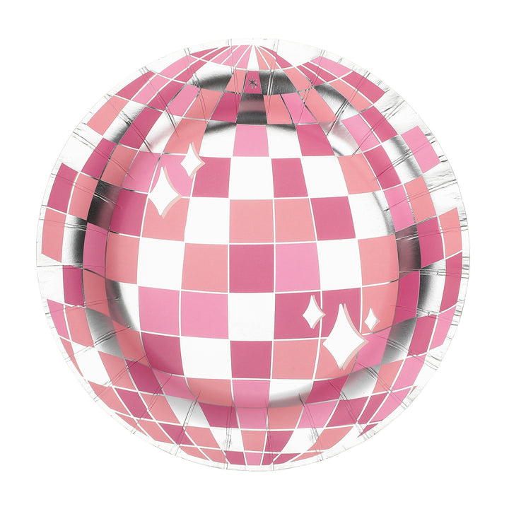 Packed Party Disco Ball Pink Paper Plates (set of 8)