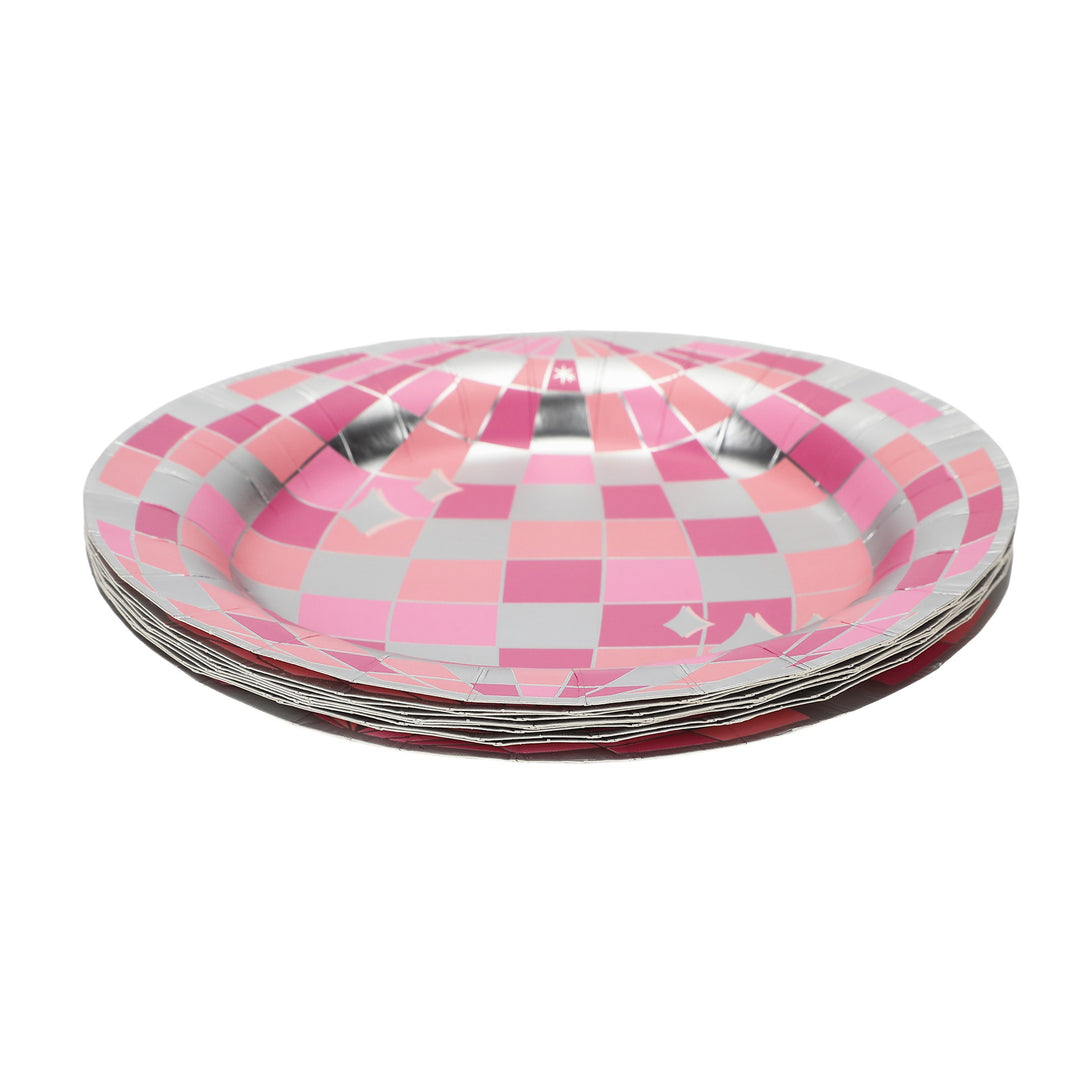 Packed Party Disco Ball Pink Paper Plates (set of 8)