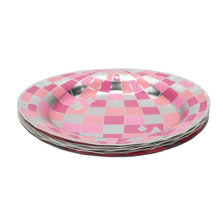 Packed Party Disco Ball Pink Paper Plates (set of 8)
