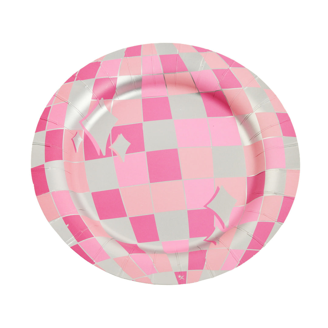 Packed Party Disco Ball Pink Paper Plates (set of 8)