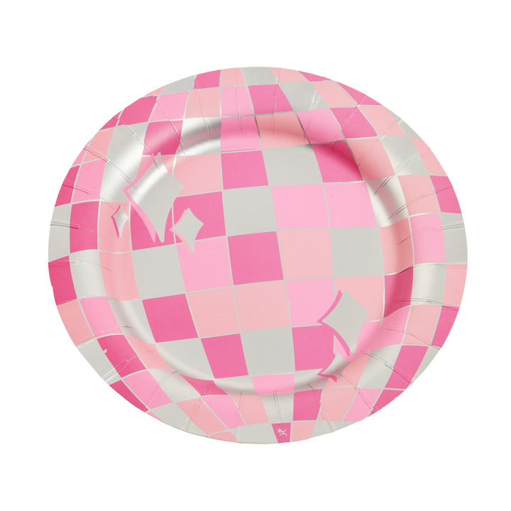 Packed Party Disco Ball Pink Paper Plates (set of 8)