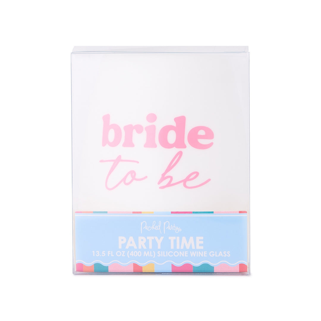 Packed Party Bride to Be Silicone Stemless Wine Glass - 13.5 oz Shatterproof Bridal Wine Cup with Pink Script Text for Bachelorette Parties and Bridal Showers