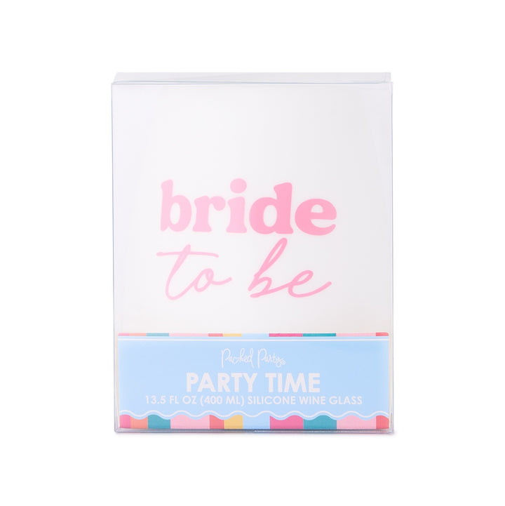 Packed Party Bride to Be Silicone Stemless Wine Glass - 13.5 oz Shatterproof Bridal Wine Cup with Pink Script Text for Bachelorette Parties and Bridal Showers