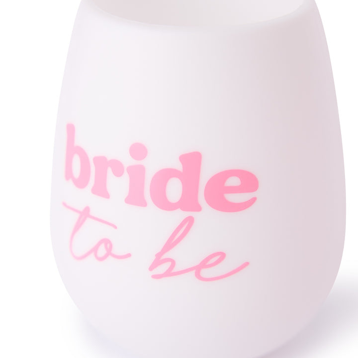 Packed Party Bride to Be Silicone Stemless Wine Glass - 13.5 oz Shatterproof Bridal Wine Cup with Pink Script Text for Bachelorette Parties and Bridal Showers