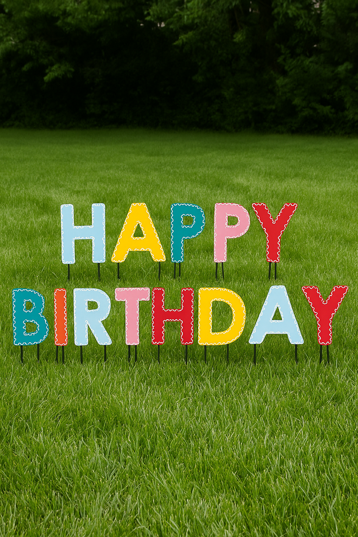Packed Party Happy Birthday 10" Yard Stakes Easy Setup